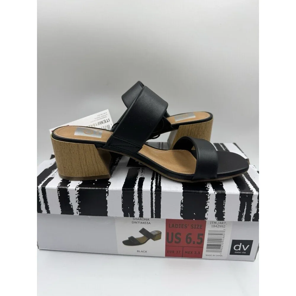 dv By Dolce Vita Women's Sharona Dual Strap Heeled Sandal Black 6.5 New
